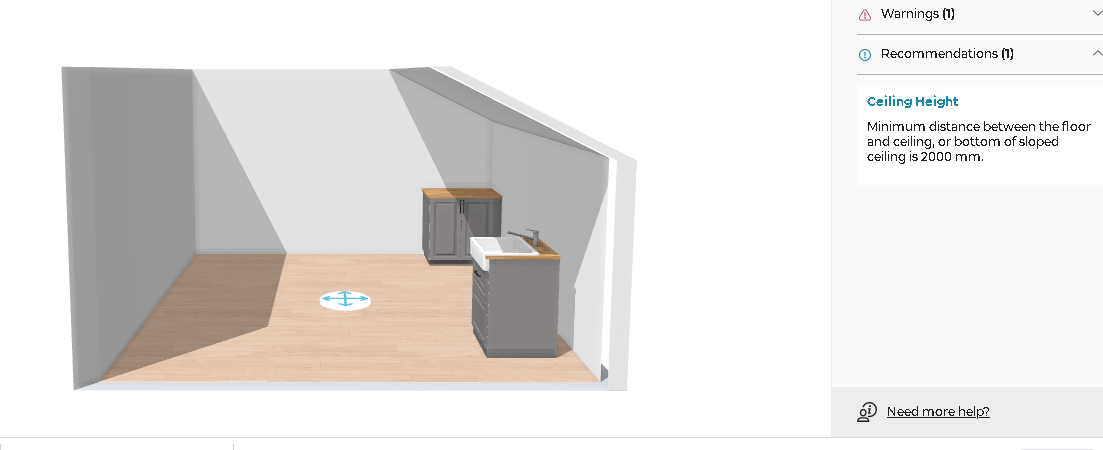 Height of ceiling with respect to floor is less than minimum height