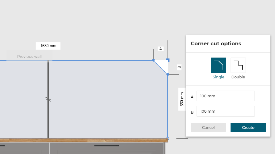 AB dimensions for a single cut