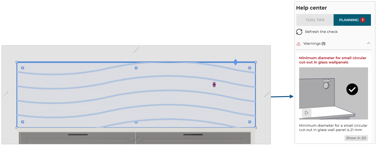 Cut-out with glass wall panel