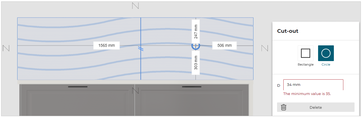 Cut-out without glass wall panel