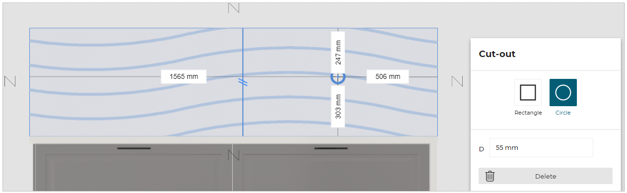 Cut-out without glass wall panel