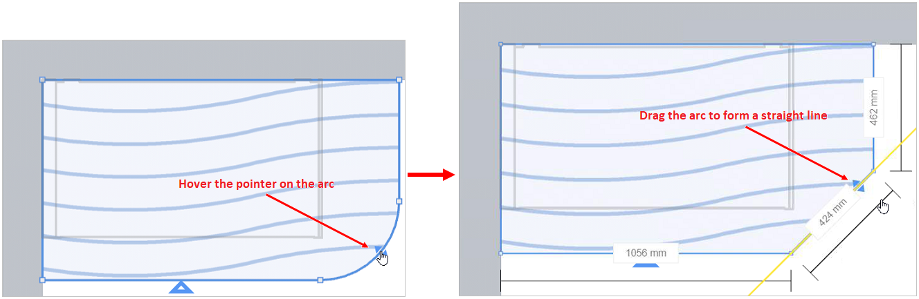 Change corner cut with arc