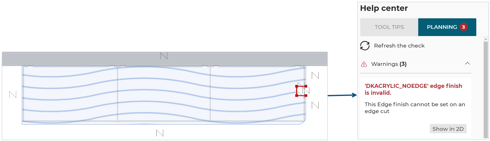 Incompatible edge finish With cut edge