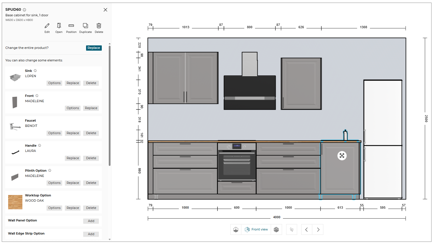 Front view Product edit