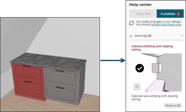 Base cabinet intersects with ceiling