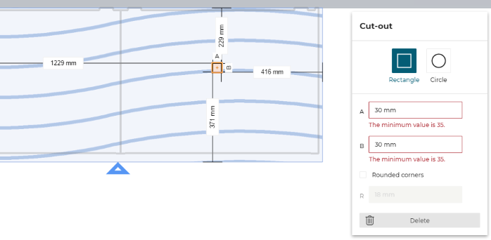Rectangular cut-out too small