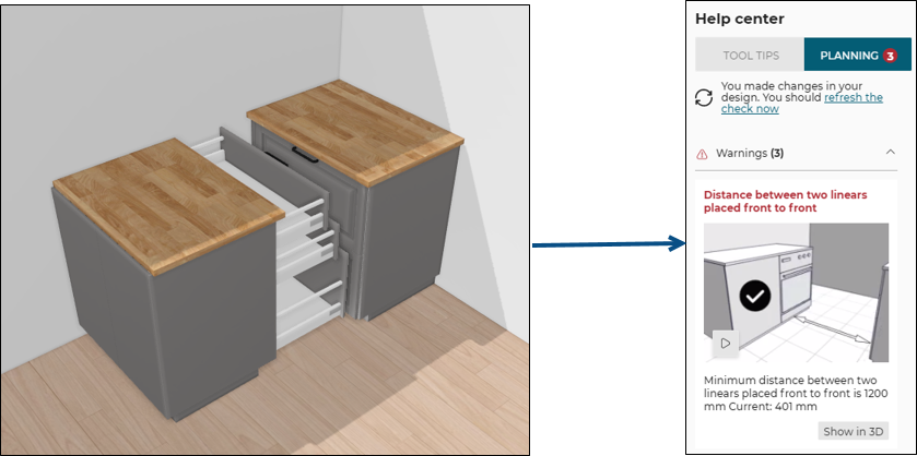 Front to front cabinets with worktops