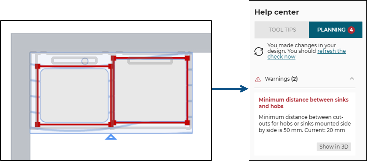 Cut-out hob and sink too close
