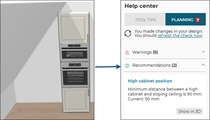 High cabinet and sloping ceiling