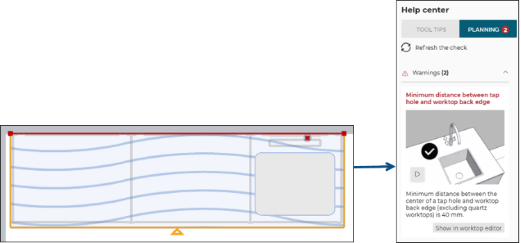 Tap hole with non-quartz worktop