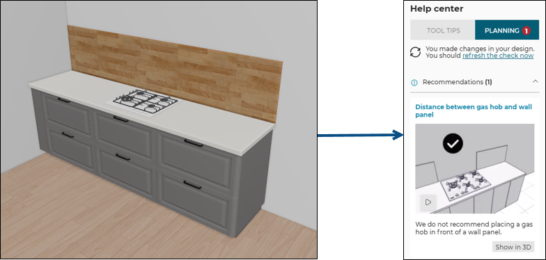 Gas hob in front of wall panel