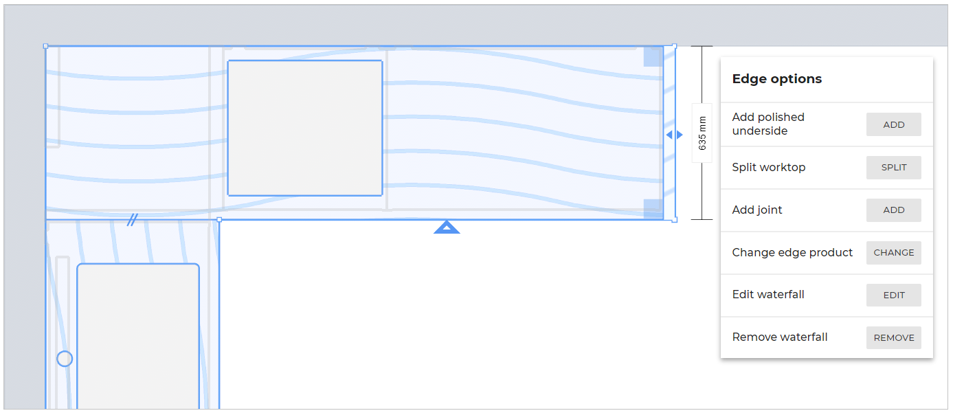 Worktop waterfall Edge Options