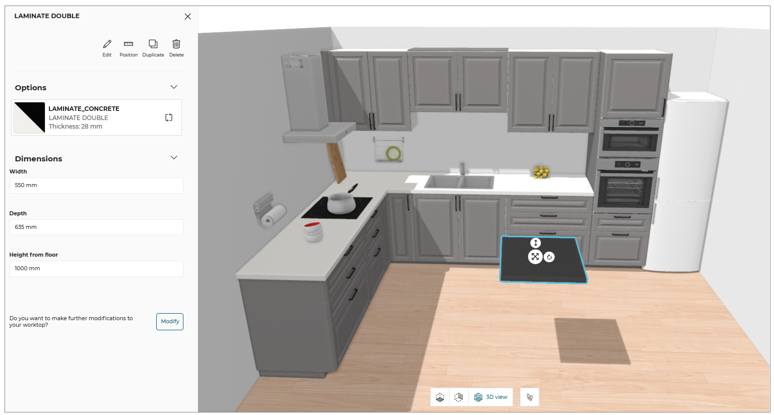 Freestanding worktop