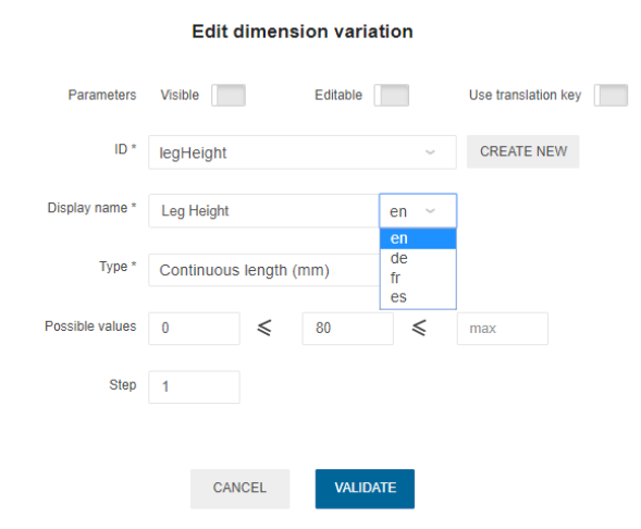 Edit dimension variation