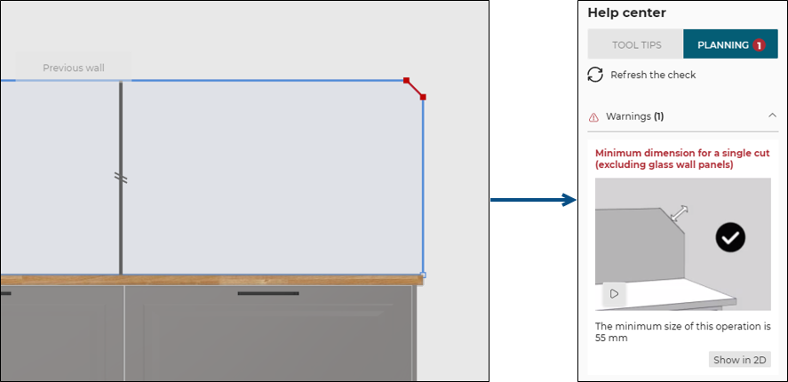 AB dimensions for a single cut